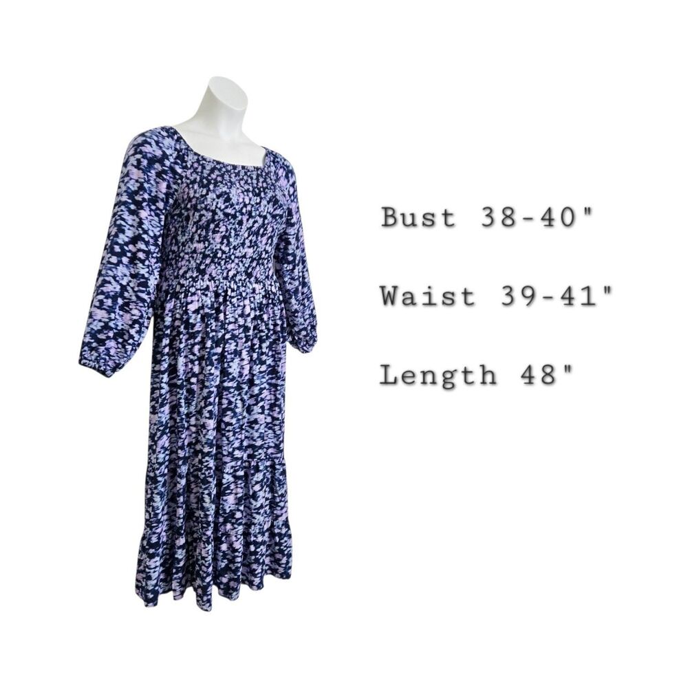 NWT Terra & Sky Blue Purple Tie Dye Smocked Midi Dress 1X - Picture 2 of 9